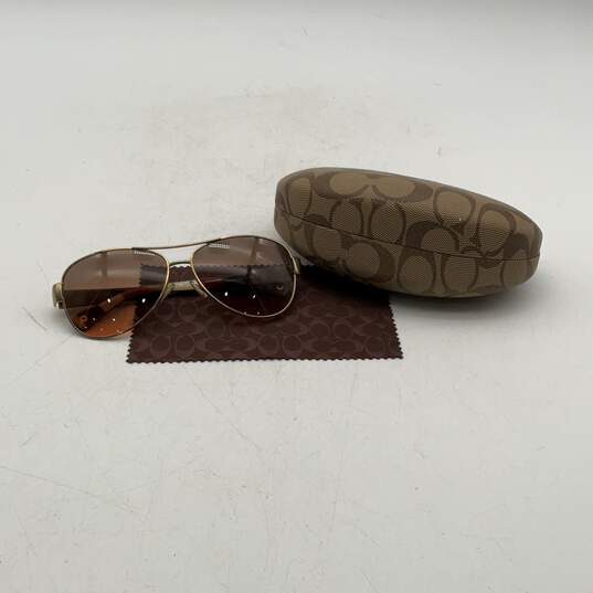 Coach Womens Brown Full Rim UV Protection Aviator Sunglasses with Case image number 1
