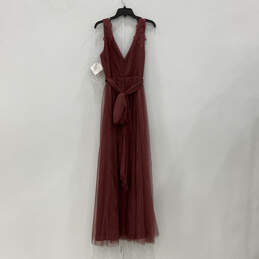 NWT Womens Red Lace Trim Sleeveless Belted Back Zip Wedding Maxi Dress Sz 6 alternative image