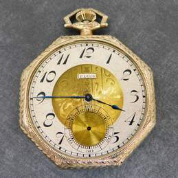 Vintage Elgin 14K White Gold Etched Open Face Pocket Watch 52.1g