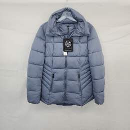 Bernardo Blue Gray Hidden Hood Full Zip Puffer Jacket WM Size S NWT