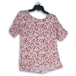 Vera Bradley Womens Pink Heart Print Round Neck Short Sleeve Pullover T-Shirt S