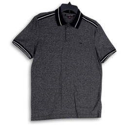 Mens Gray Short Sleeve Button Front Spread Collar Polo Shirt Size Small