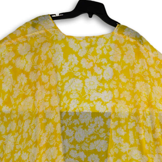 NWT Womens Yellow White Floral Kimono Sleeve Open Front Shrug Size O/S image number 4