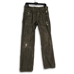Mens Brown Denim Medium Wash Distressed Straight Leg Jeans Size 30x34