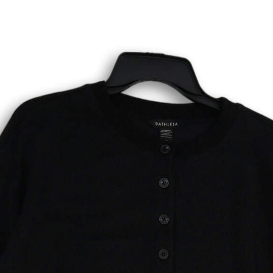 Womens Black Henley Neck Long Sleeve Pullover Sweatshirt Size Medium image number 3