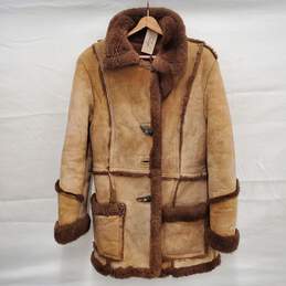 NWT Mintage Vintage WM's Brown Leather Sheepskin Suede Fur Collar Jacket Size 16