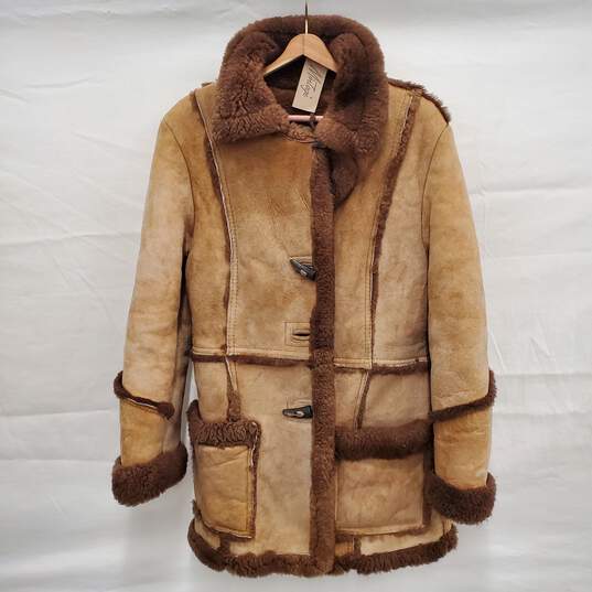 NWT Mintage Vintage WM's Brown Leather Sheepskin Suede Fur Collar Jacket Size 16 image number 1