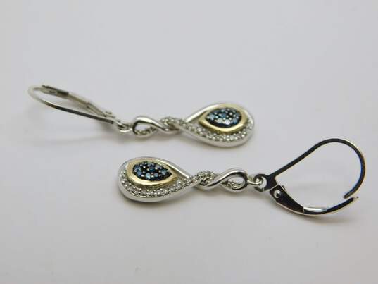 925 & 14K Yellow Gold Black & White Diamond Accent Drop Earrings 2.9g image number 1