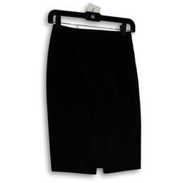 Womens Black Flat Front Back Zip Kne Length Straight & Pencil Skirt Size XS