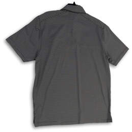 Mens Black Gray Striped Short Sleeve Spread Collar Golf Polo Shirt Size M alternative image