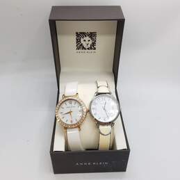 Dual Anne Klein Crystal Bezel Ladies Stainless Steel Cuff Bangle Quartz Watch Collection