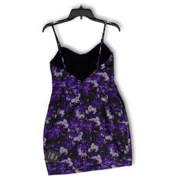 NWT Womens Black Purple Floral Spaghetti Strap Back Zip Mini Dress Size S alternative image