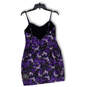 NWT Womens Black Purple Floral Spaghetti Strap Back Zip Mini Dress Size S image number 2