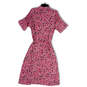 NWT Womens Pink Printed Short Sleeve Waist Belt Midi Shirt Dress Size 6 image number 2