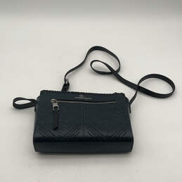 Womens Black Leather Floral Outer Pockets Adjustable Strap Crossbody Bag