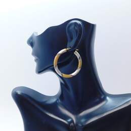 Fancy 10k Two Toned Gold Etched Hoop Earrings 5.2g alternative image
