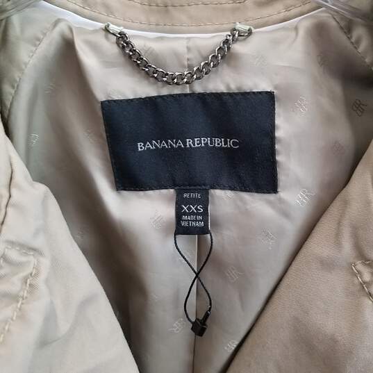 Banana Republic Women's Beige Cotton Align Trench Coat Size XXS Petite image number 3