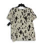 NWT Womens White Brown Round Neck Short Sleeve Pullover Blouse Top Size M image number 1