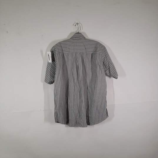 Mens Cotton Striped Collared Short Sleeve Chest Pocket Button-Up Shirt Size L image number 2