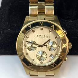 Designer Marc Jacobs Gold-Tone Chain Strap Analog Dial Chronograph Wristwatch