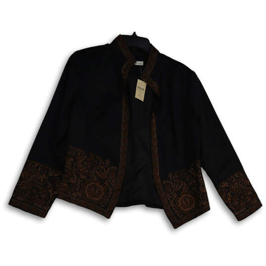 NWT Womns Black Brown Embroidered Long Sleeve Open Front Jacket Size 14 image number 1