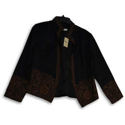 NWT Womns Black Brown Embroidered Long Sleeve Open Front Jacket Size 14