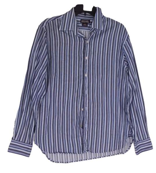 Mens Blue Long Sleeves Spread Collar Button Up Stripped Shirt Size Medium image number 1
