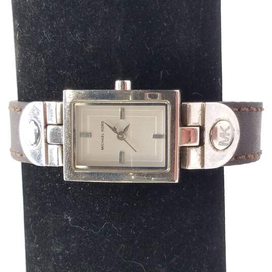 Michael Kors MK-2112 Leather & Stainless Steel 19mm Tank Watch image number 1