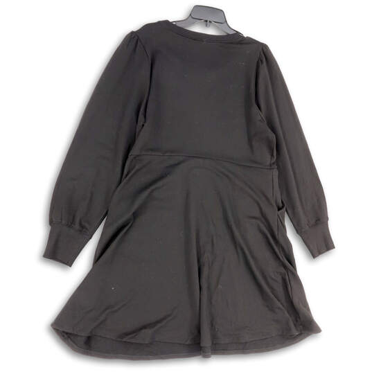 NWT Womens Black Round Neck Long Sleeve Knee Length Fit and Flare Dress 1 image number 2