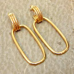 14K Yellow Gold Triple Row Half & Oblong Dangle Hoop Earrings 2.7g