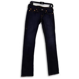 Womens Blue Denim Dark Wash Pockets Stretch Straight Leg Jeans Size 27