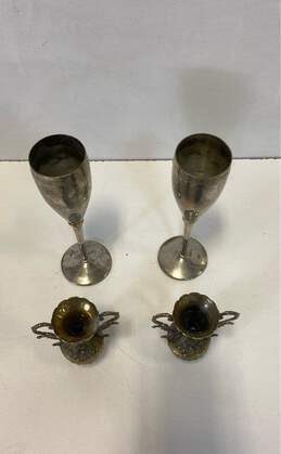 Lot of 4 Silver Wine Goblets and Brass Florentine Vases alternative image