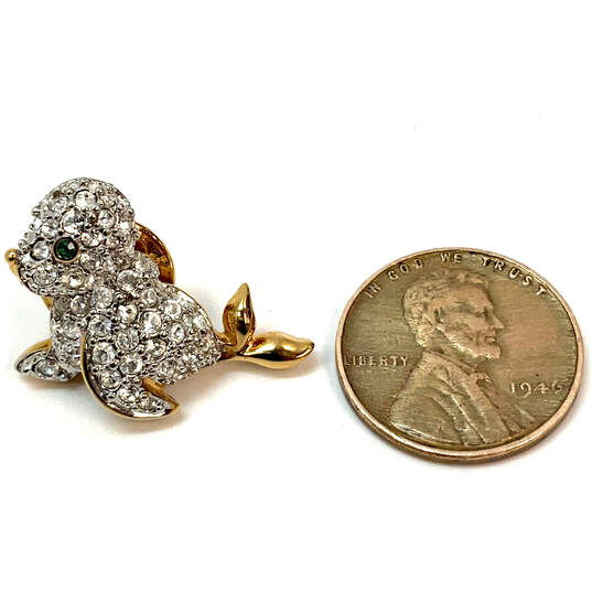Designer Swarovski Gold-Tone Pave Crystal Cut Stone Baby Seal Lapel Pin image number 2