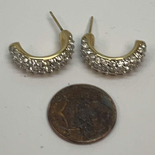 Designer Swarovski Gold-Tone Clear Rhinestone Crescent Shape Hoop Earrings image number 3