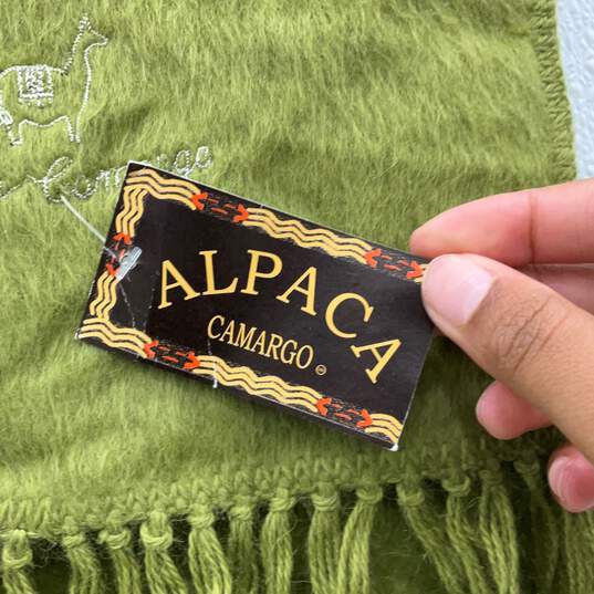 NWT Alpaca Camargo Womens Green Wool Fringe Embroidered Rectangle Scarf One Size image number 5