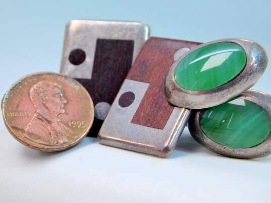 Vintage 925 Taxco & Mexican Modernist Agate Cuff Links 26.6g image number 6