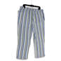 NWT Womens Multicolor Striped Flat Front Drawstring Cropped Pants Size L image number 2
