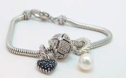 Judith Ripka Sterling Silver Sapphire CZ Pearl 3 Charm Bracelet 18.3g