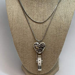 Designer Brighton Silver-Tone Wheat Chain Floating Heart Pendant Necklace