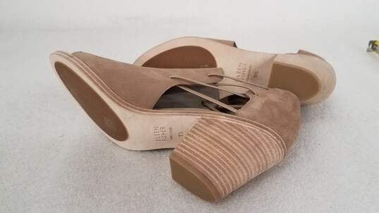 Eileen Fisher Nikki Beige Nubuck Leather Women's  Peep Toe Heels sz 9.5 image number 2