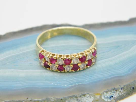 14K Yellow Gold Ruby & CZ 2 Row Alternating Stone Ring 3.3g image number 1