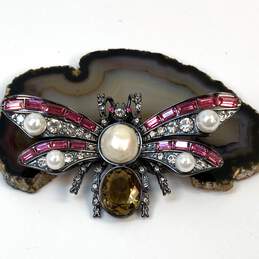 Designer Joan Rivers Multicolor Crystal Stone Faux Pearl Moth Bee Brooch Pin
