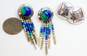 Artisan 925 Southwestern Azurite Cabochon Tassels Drop & Stamped Dome Earrings image number 6
