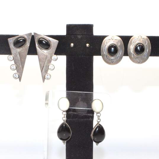Bundle Of 3 Sterling Silver Onyx Accent Earrings - 29.6g image number 1