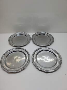 B# 4 Pc Set VTG. Wilton Armetale Queen Anne Pewter Dinner Plates Approx. 10 in.