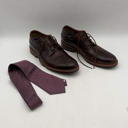 Bostonian Mens Brown Loafer Brogue Shoes Size 11 With Burma Bibas Purple Necktie