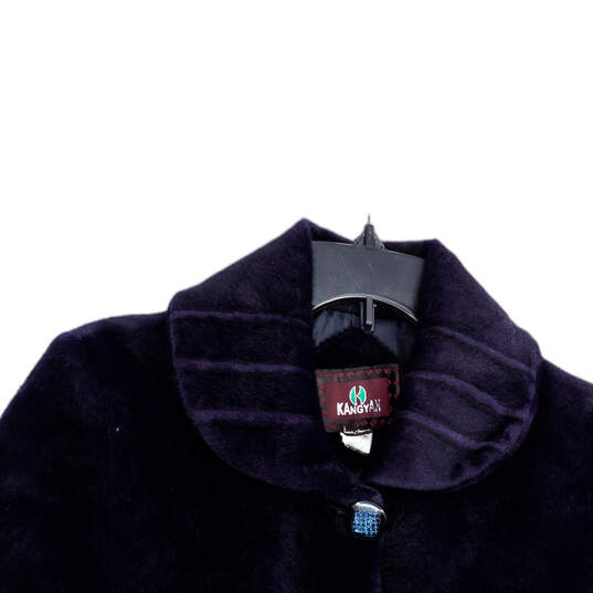 Womens Purple Fur Trim Long Sleeve Collared Button Front Jacket Size XXL image number 4