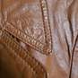 Mens Leather Notch Lapel Long Sleeve Button Front Motorcycle Jacket Size 38 image number 3