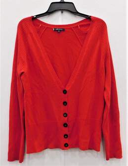 Anne Klein Red Cashmere Button Up Long Sleeve Cardigan Sweater Size M