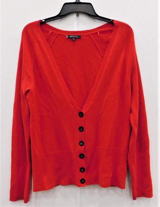 Anne Klein Red Cashmere Button Up Long Sleeve Cardigan Sweater Size M image number 1